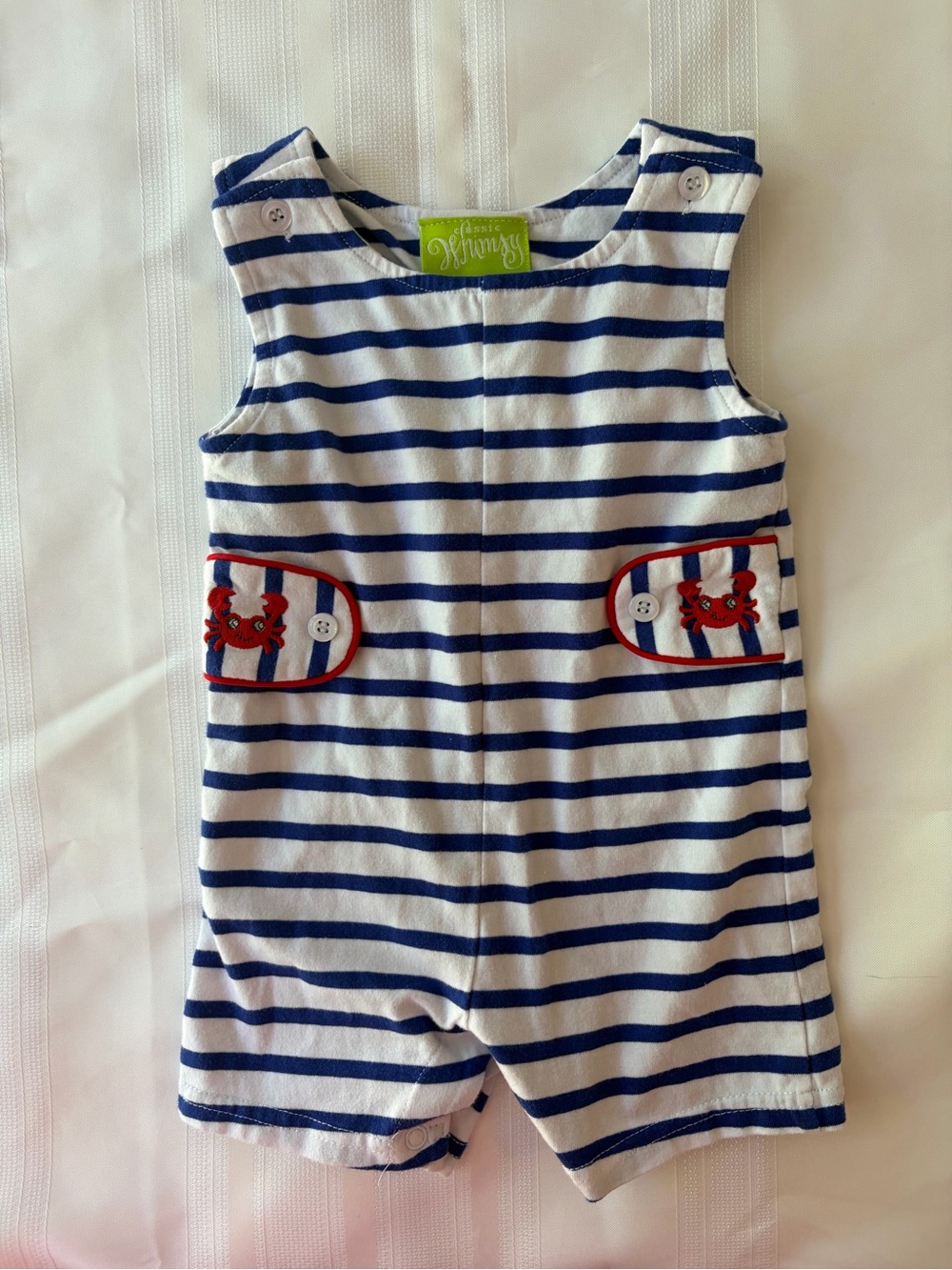 Classic Whimsey Stripe Crab Romper Shortall JonJon 9M